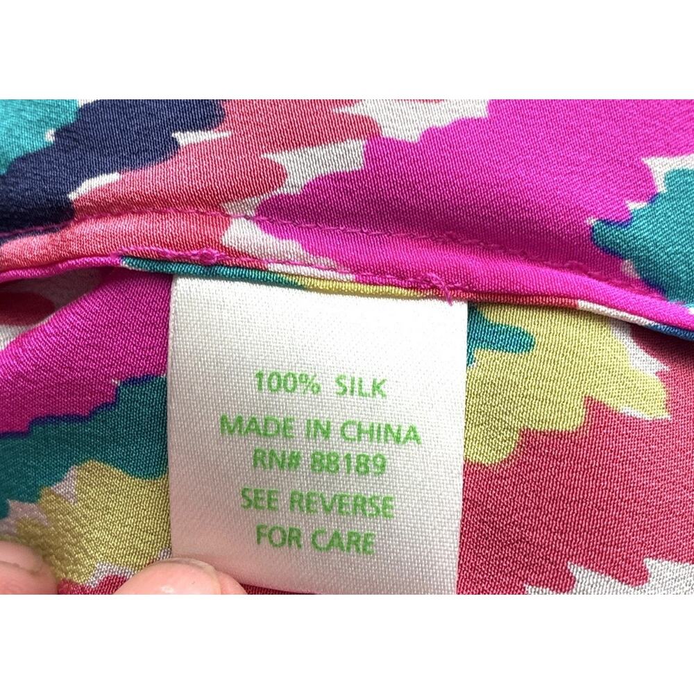 Lilly Pulitzer 100% Silk Multicolor Zigzag Ikat Print Resort Blouse Small - Picture 7 of 8